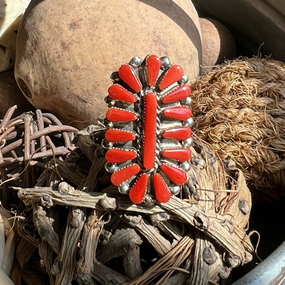 Coral Needlepoint Ring